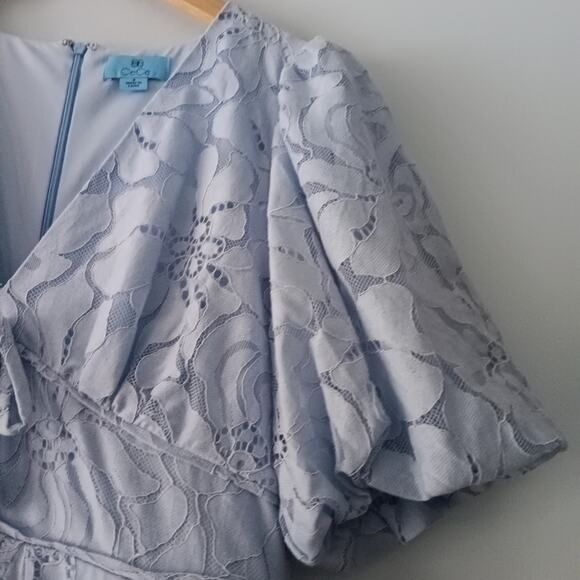 CeCe Elegant Blue Lace Floral Fit & Flare Dress 8 - Picture 6 of 11